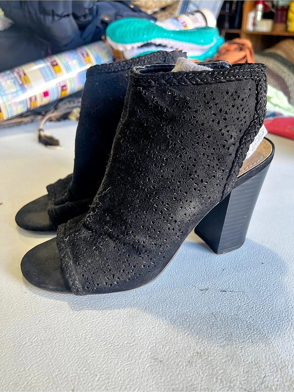 Black Open-Toe Block Heels